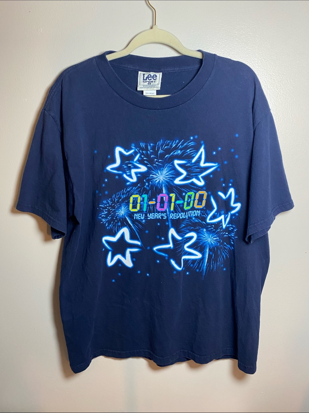 Y2K Lee Sport New Years Firework Stars Graphic Tee Large